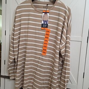 GAP Tan and White Striped Long Sleeve Shirt